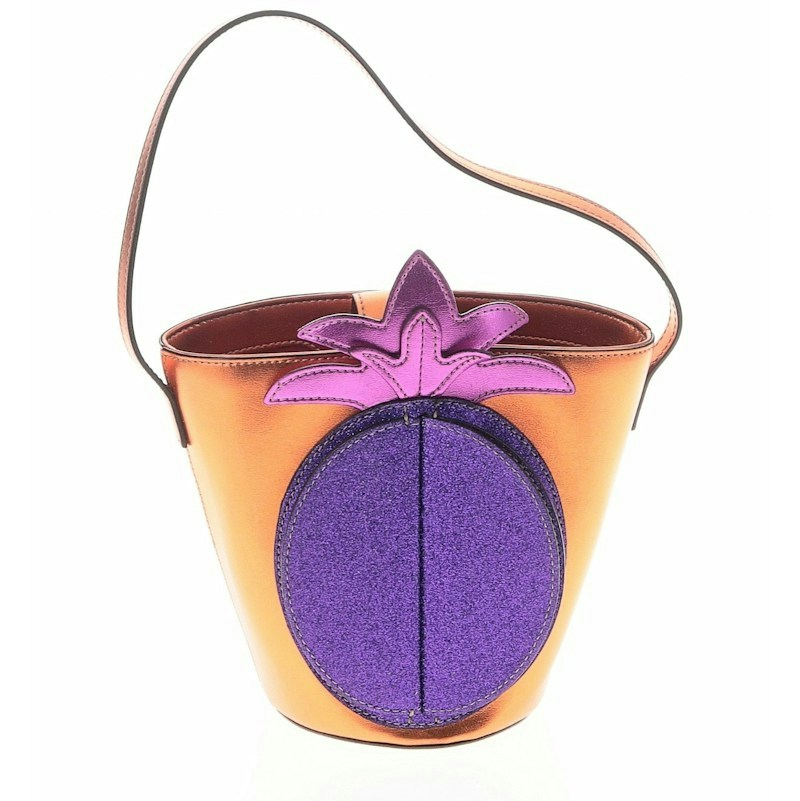 Gucci 3-D Pineapple Metallic Calfskin Bucket Tote Orange Purple