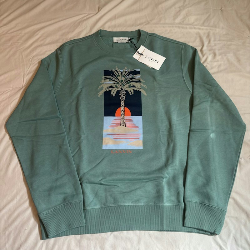 Lanvin Palm Tree Graphic Sweatshirt Vert De Gris