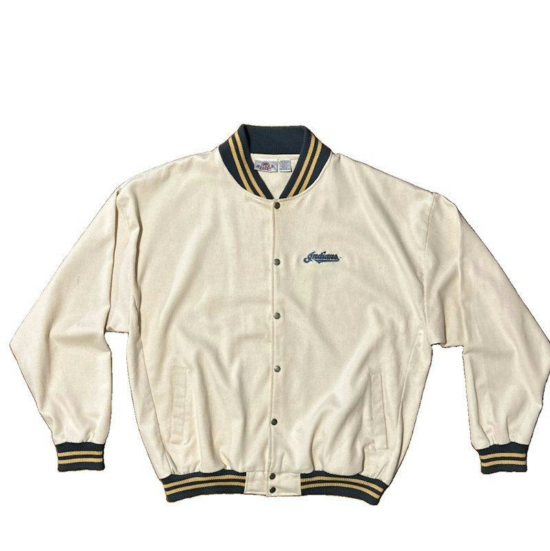 Antigua Sport Cleveland Indians Canvas Varsity Jacket Off-White
