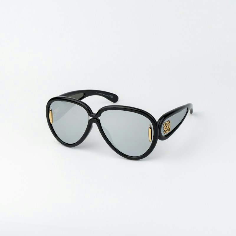 LOEWE x Paula's Ibiza Wave Mask Pilot Sunglasses Black Silver Mirror