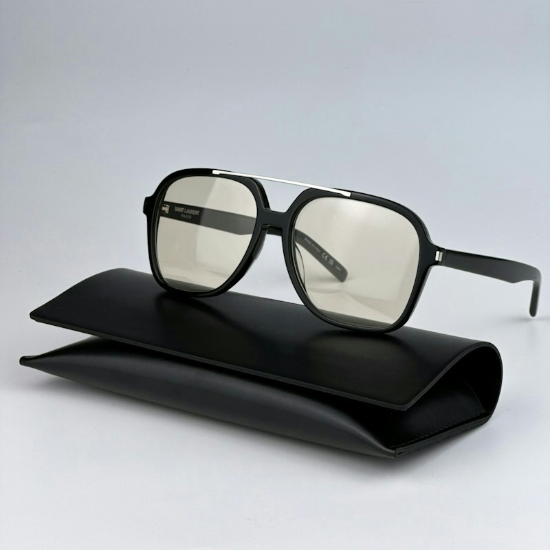 Saint Laurent SL545 001 Black Light Yellow Pilot Unisex Sunglasses