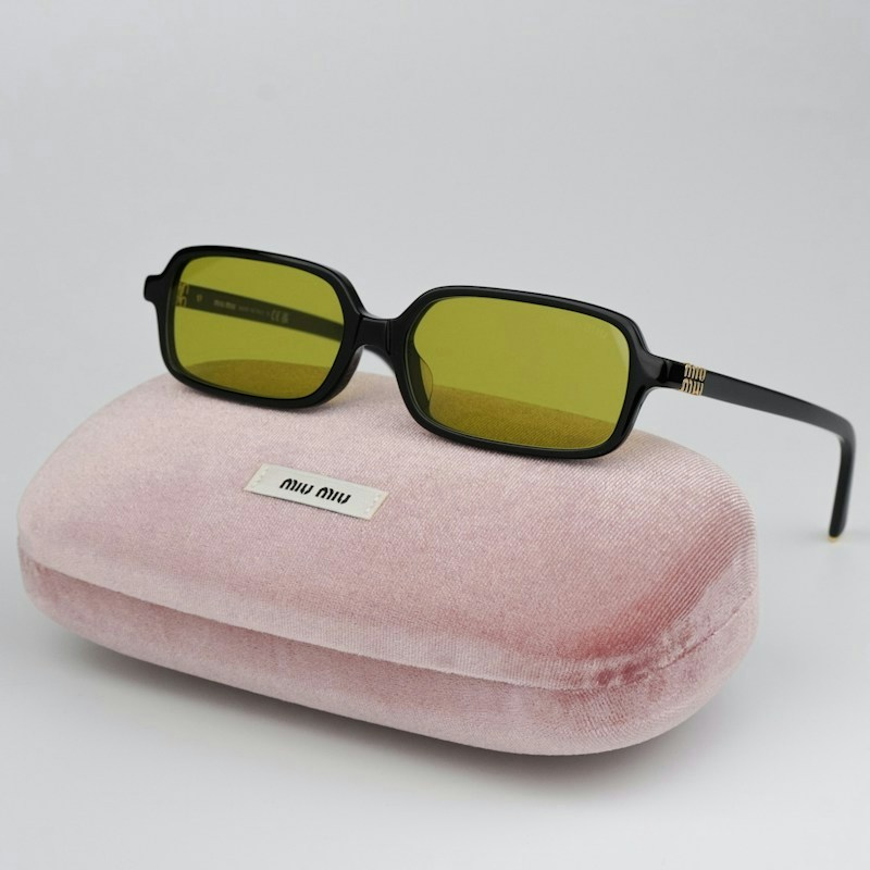 Miu MU11ZSF Regard Rectangle Sunglasses Black Olive Green