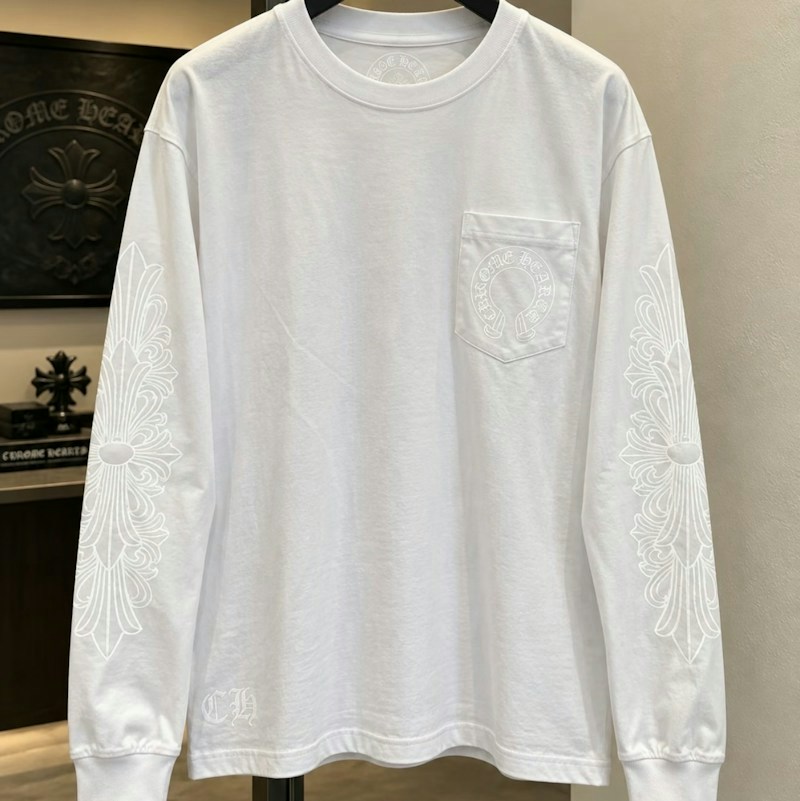 Chrome Hearts Horseshoe Pocket Long Sleeve T-Shirt White