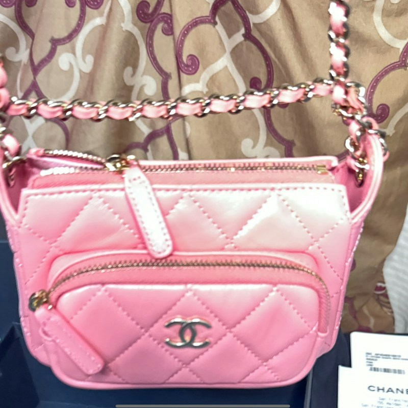 Chanel Pink Quilted Leather Clutch on a Chain