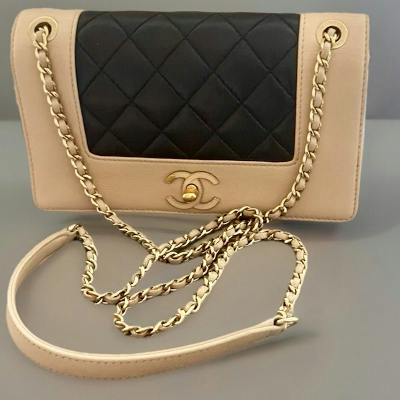 Chanel Handbag Black Beige Leather Bag