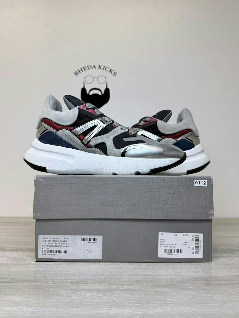 Alexander McQueen Oversized Patchwork Runner Cocktail Silver