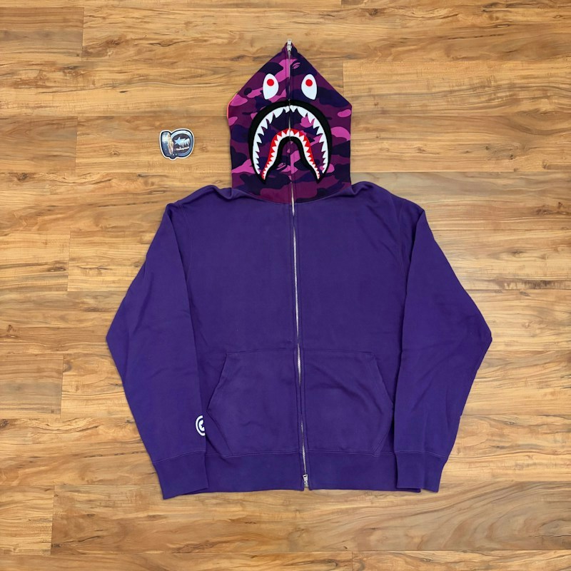 OG Bape Purple Camo Shark Full Zip Hoodie