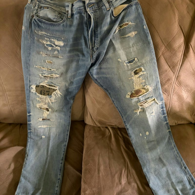 Polo Ralph Lauren The Classic Fit Distressed Denim Jeans Blue