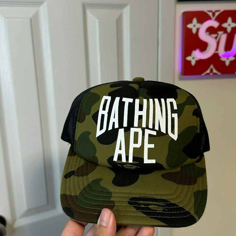 A Bathing Ape Camo Trucker Hat Green