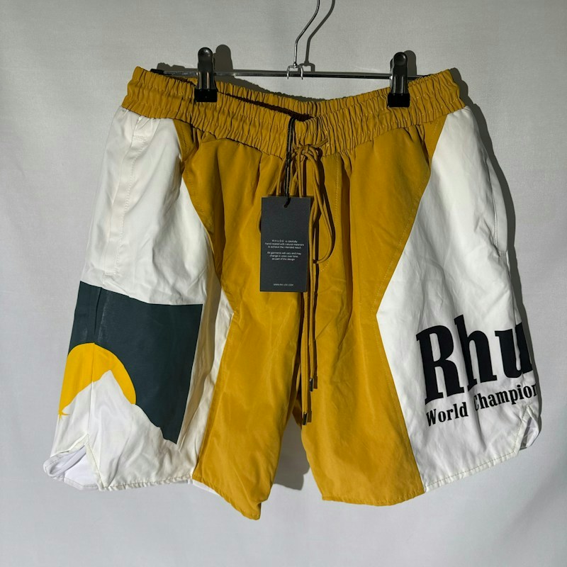 Rhude World Championship Team Shorts Yellow White