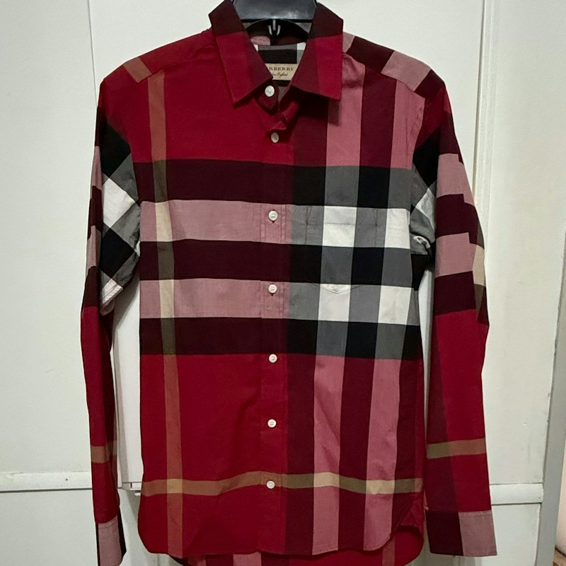Burberry Check Cotton Blend Long Sleeve Shirt Red