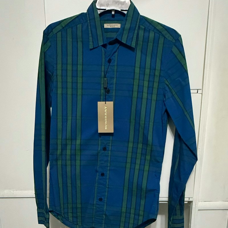 Burberry Brit Plaid Long Sleeve Button-Down Shirt Blue Green