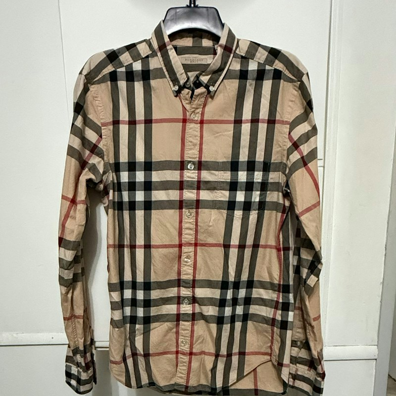 Burberry Brit Check Long Sleeve Button Down Shirt Beige
