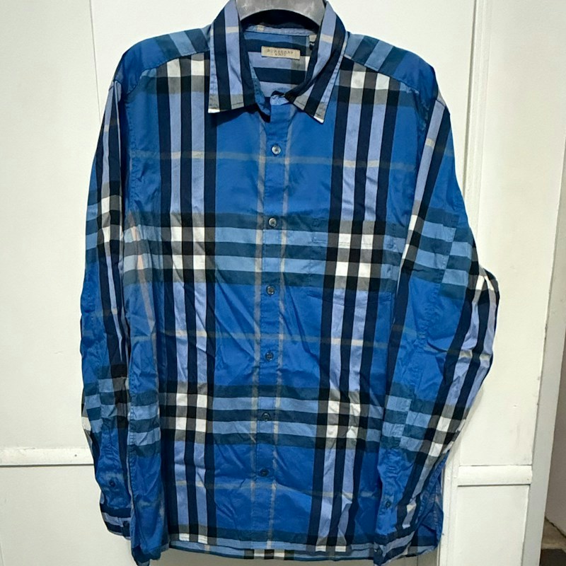 Burberry Brit Blue Plaid Long Sleeve Button Down Shirt