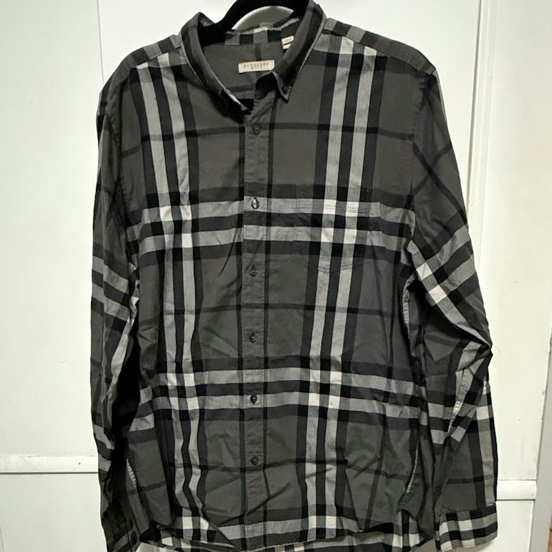 Burberry Brit Check Long Sleeve Button Down Shirt Gray