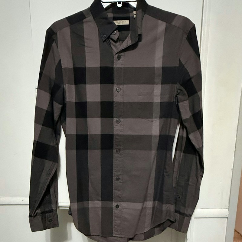 Burberry Brit Check Long Sleeve Button Down Shirt Grey Black