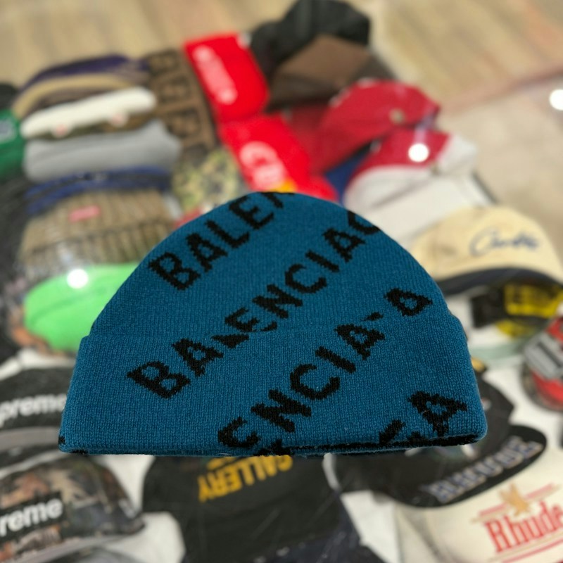 Balenciaga All Over Logo Beanie Blue Black