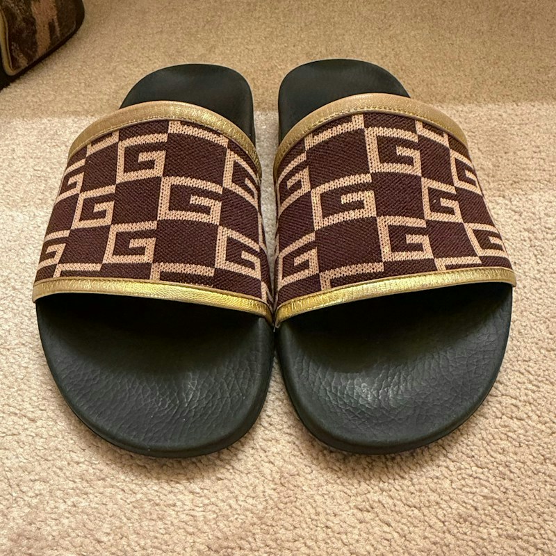 Gucci Slide Sandal Brown Gold Interlocking G
