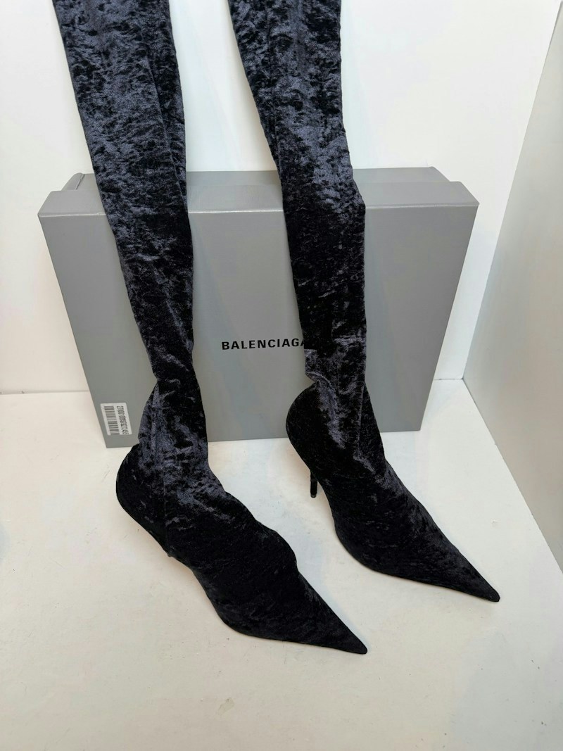 Balenciaga Knife Velvet Over The Knee Boots