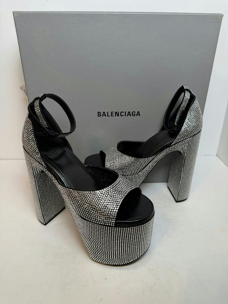Balenciaga Crystal Platform Sandals Silver Rhinestone