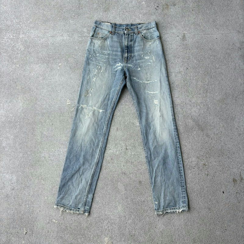 Gucci Distressed Denim Jeans Blue W/ Patch