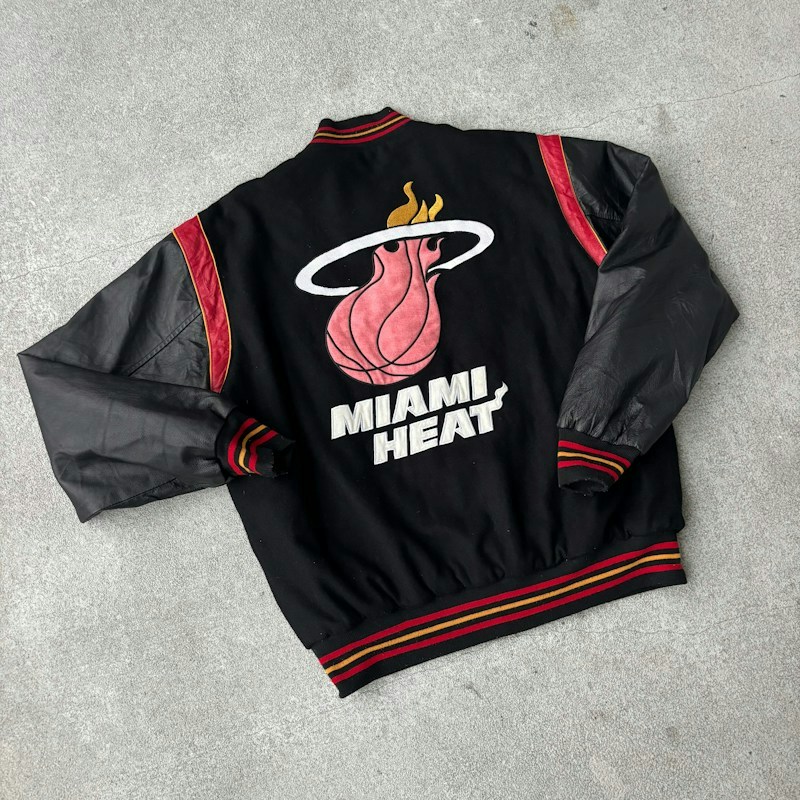 Vintage JH Design Miami Heat Reversible Wool and Leather Jacket