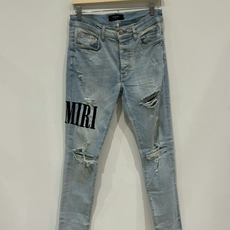 Amiri Embroidered Printed Logo Jeans Light Blue