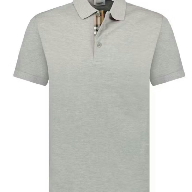 Burberry Check Placket Polo Shirt Pale Grey Melange