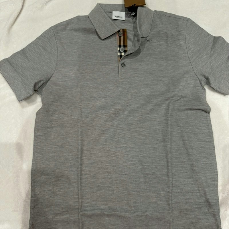 Burberry Icon Stripe Placket Polo Shirt Pale Grey Melange