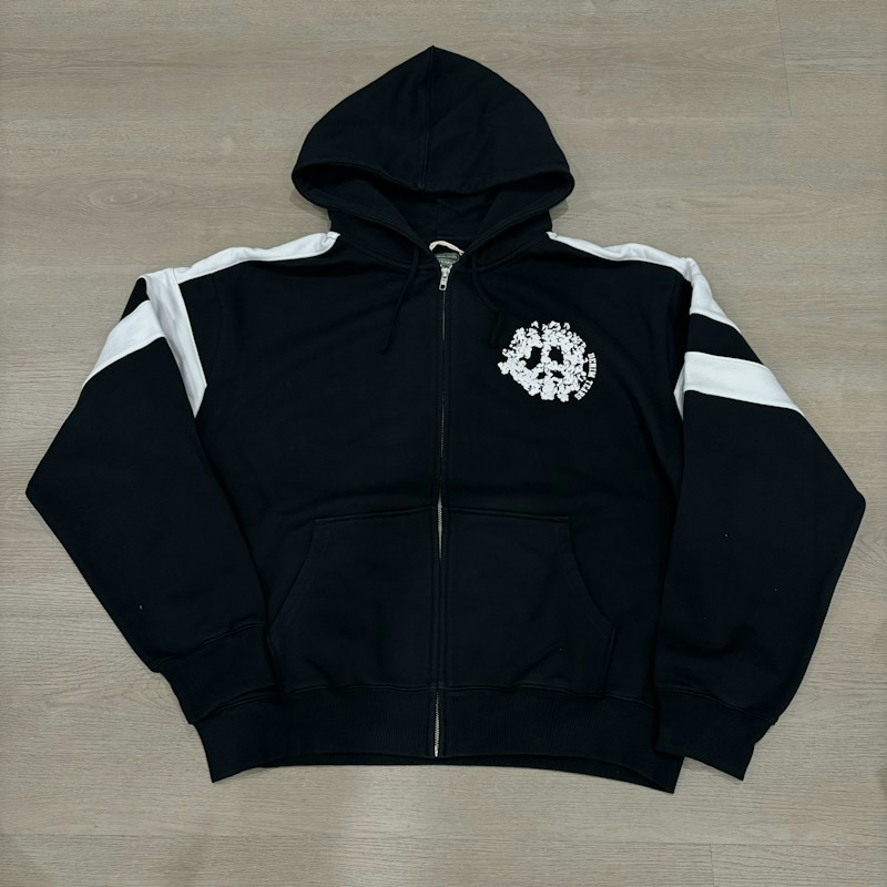 Denim Tears Full Zip Hooded Sweatshirt Black White