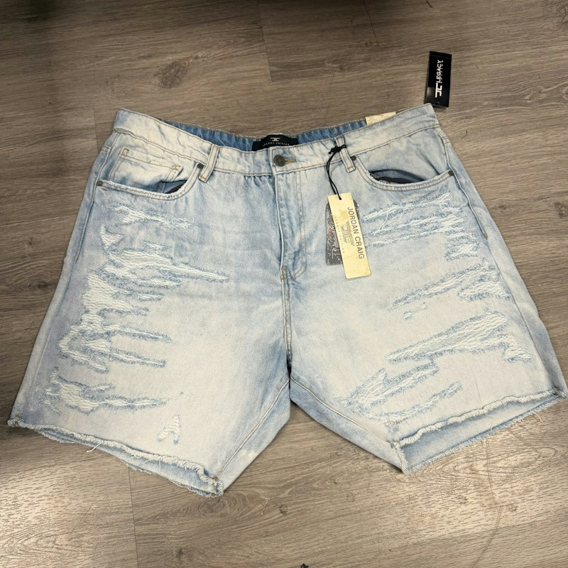 Jordan Craig Distressed Denim Shorts Iced White