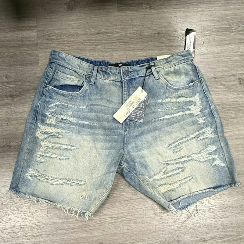 Jordan Craig Distressed Denim Shorts Light Blue