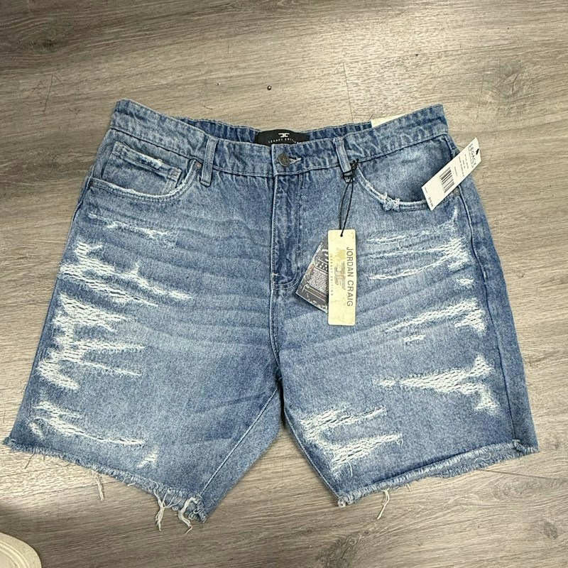 Jordan Craig Distressed Denim Shorts Blue