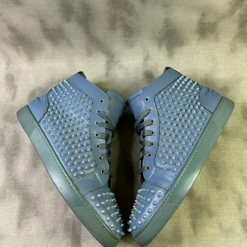 Christian Louboutin Louis Flat Spikes High Top Sneaker Blue