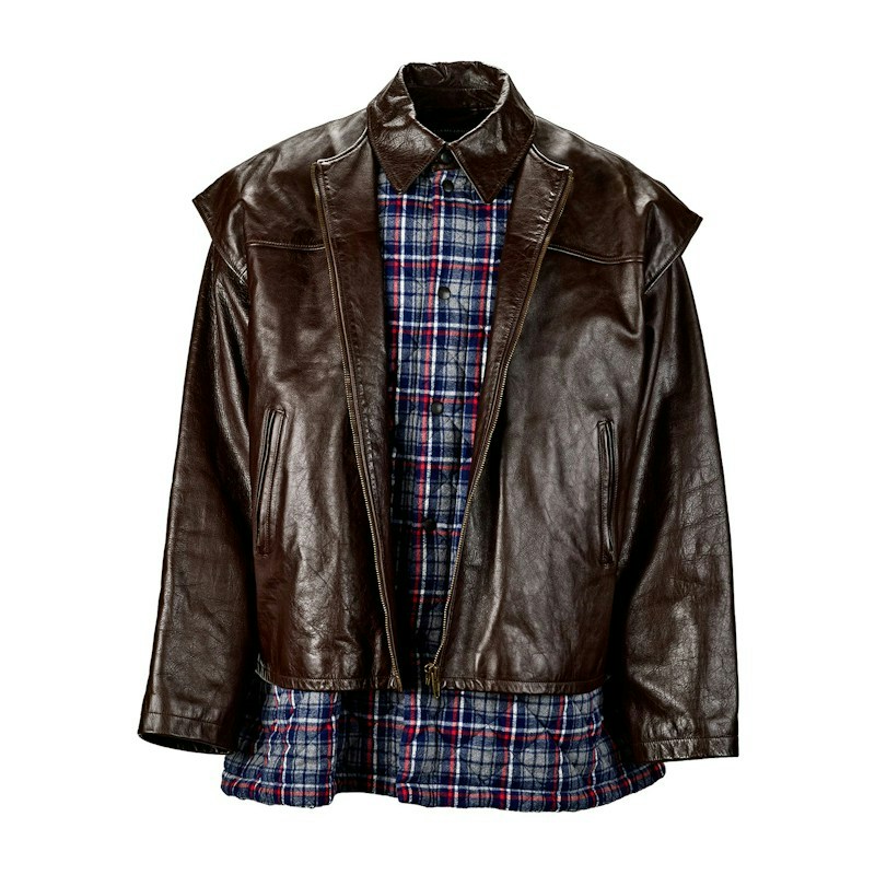 Balenciaga Twinset Plaid Leather Jacket