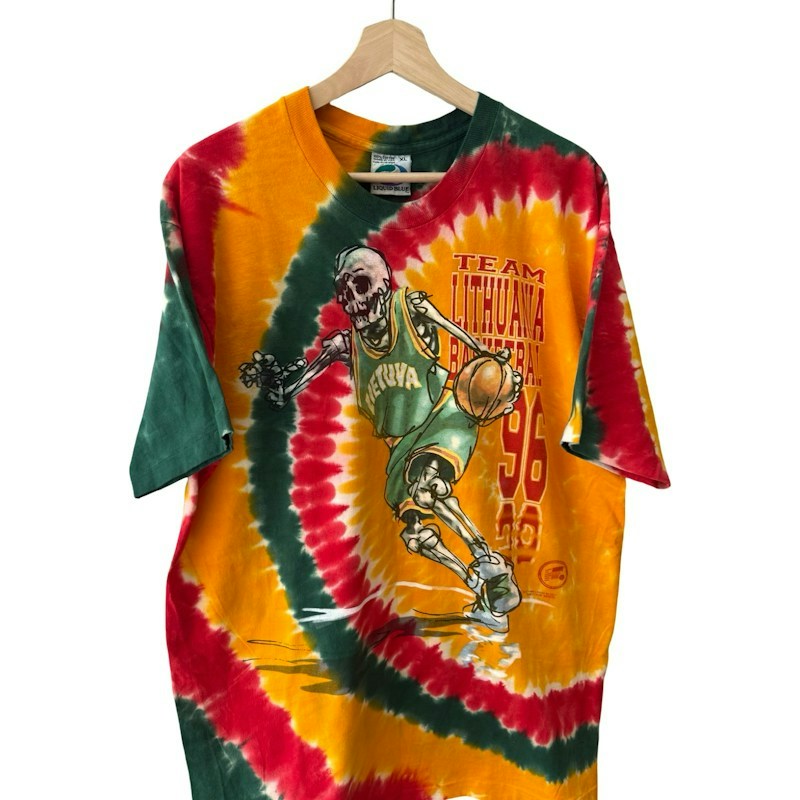 Vintage 1996 Grateful Dead Lithuania Liquid Blue Basketball Tee