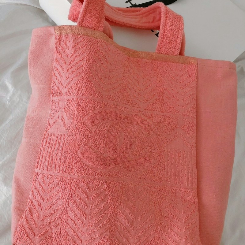 Chanel Terry Cloth Tote Bag and Towel Set Pink
