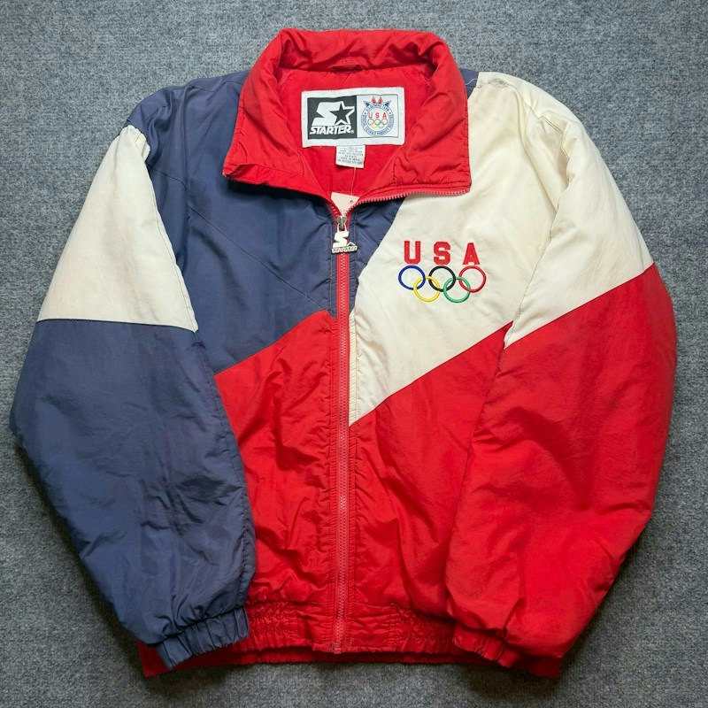 Starter USA Olympic Team Colorblock Puffer Jacket Red White Blue