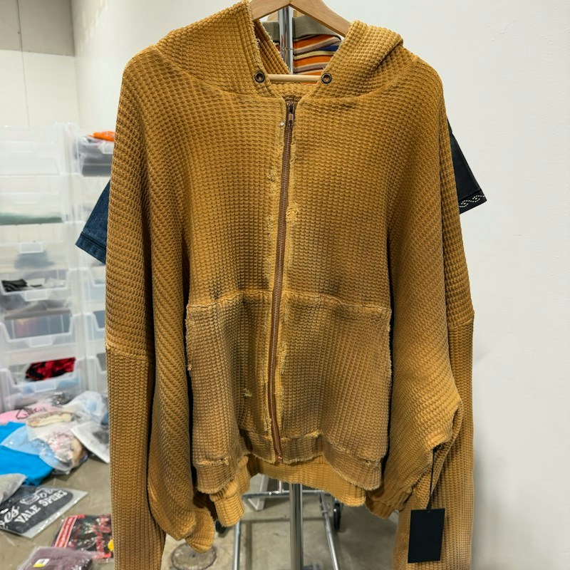 GV Gallery Raspberry Waffle Knit Zip Up Hoodie Yellow