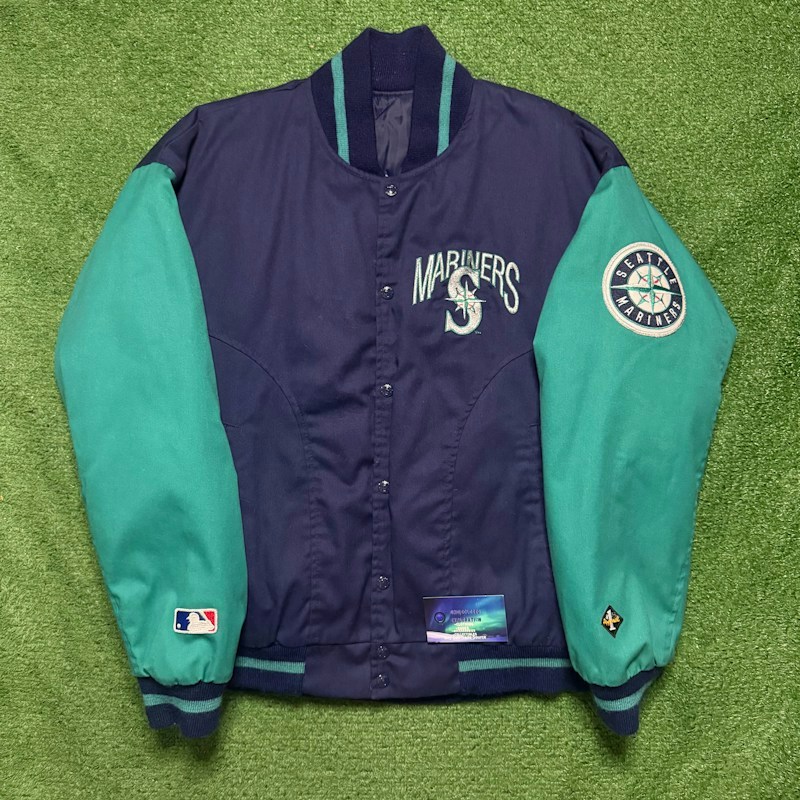 Vintage Seattle Mariners MLB Snap Bomber Jacket Navy Teal