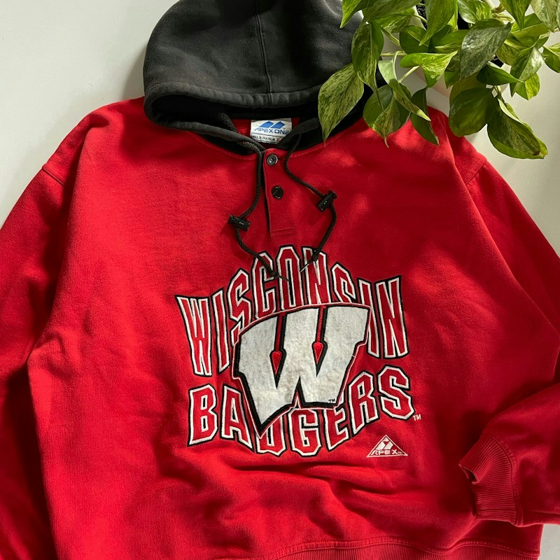 90s Apex One Wisconsin Badgers Hooded Sweatshirt Red
