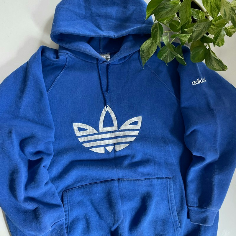 90s Adidas Trefoil Logo Hooded Sweatshirt Blue