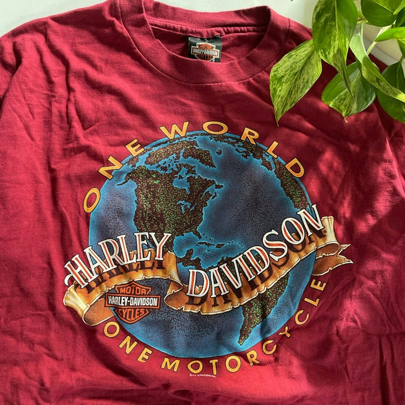 90s Harley-Davidson One World One Motorcycle T-Shirt Burgundy