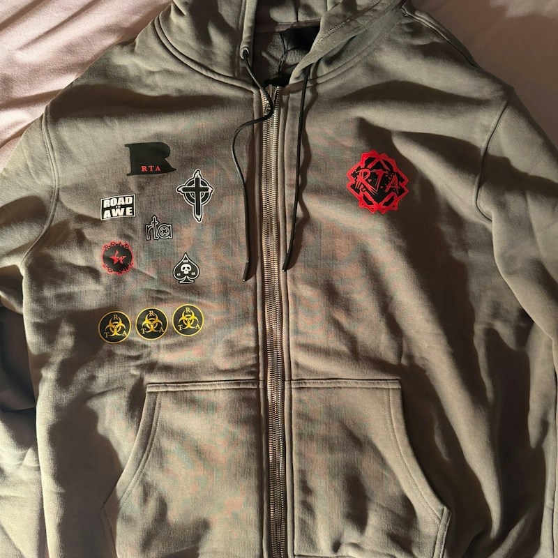 RtA Graphic Zip Up Hoodie Olive