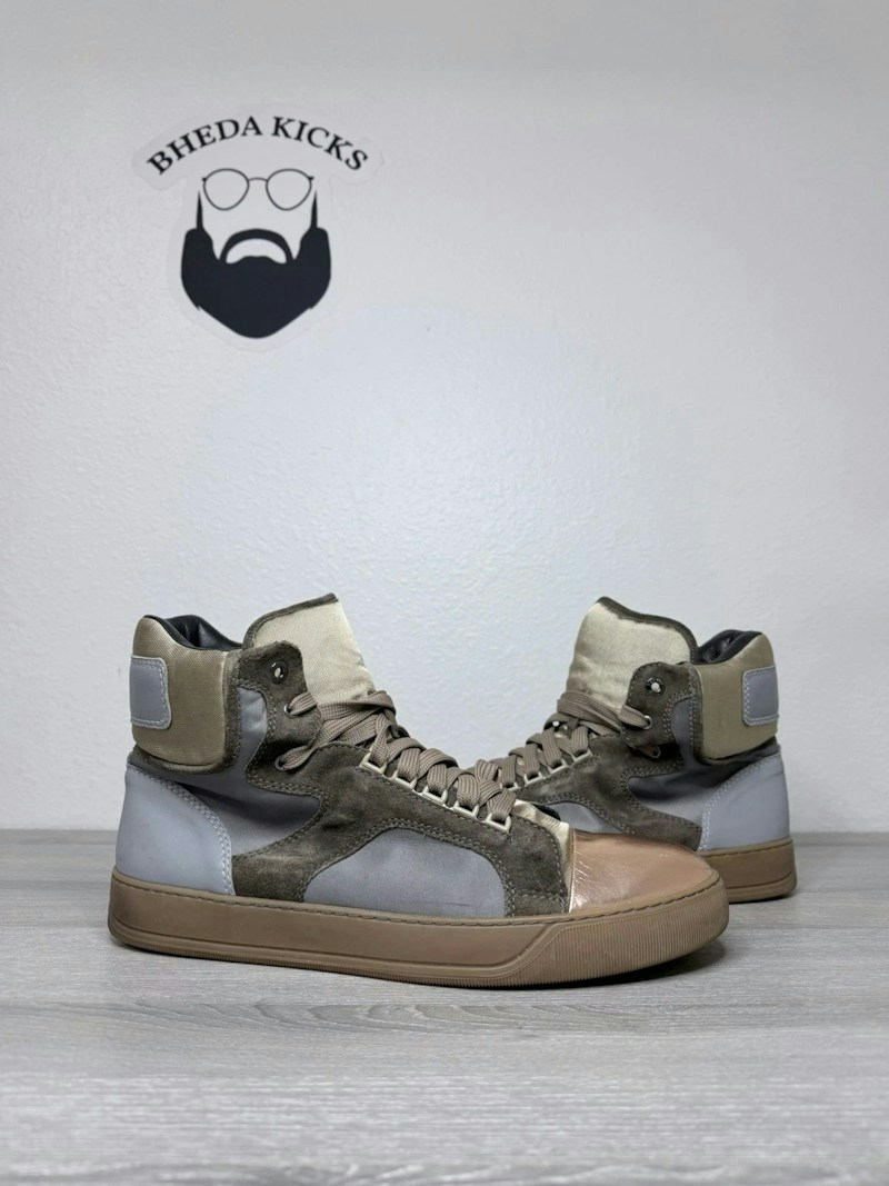 Lanvin High Top Sneakers Bronze Grey Brown Leather Lace Up