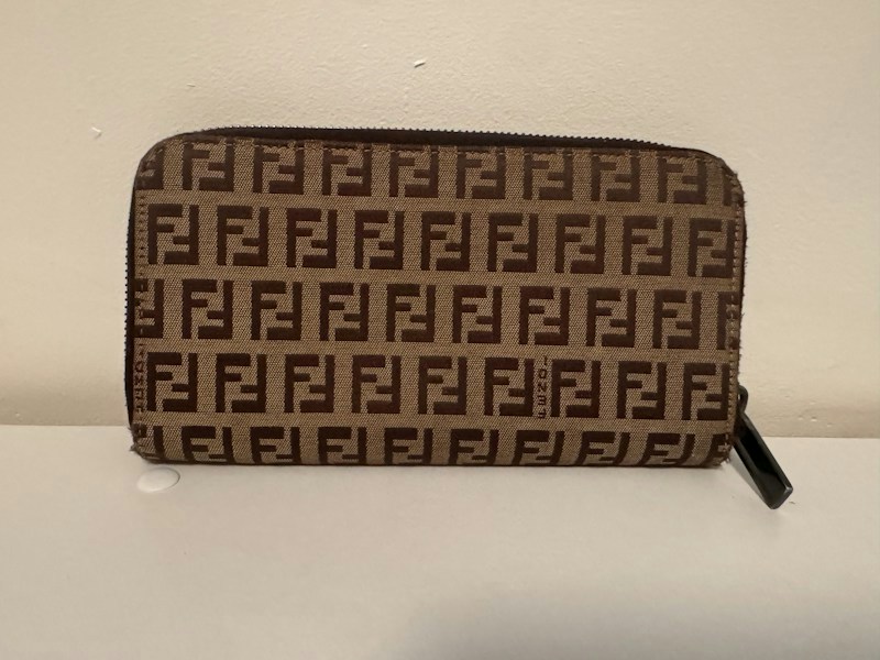 Fendi Zucchino Zip Around Wallet Brown