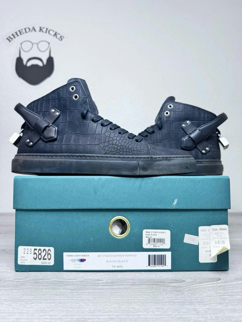 Buscemi Black Leather 100MM Sneaker with Gold Padlock Buckles