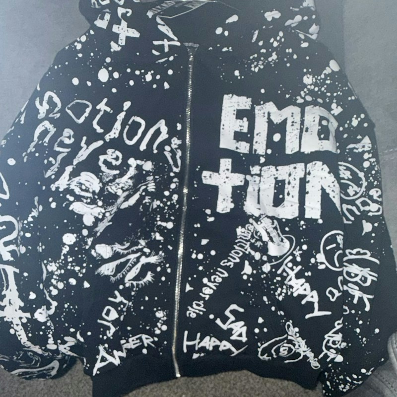 Mixed Emotion All Over Print Zip Up Hoodie Black