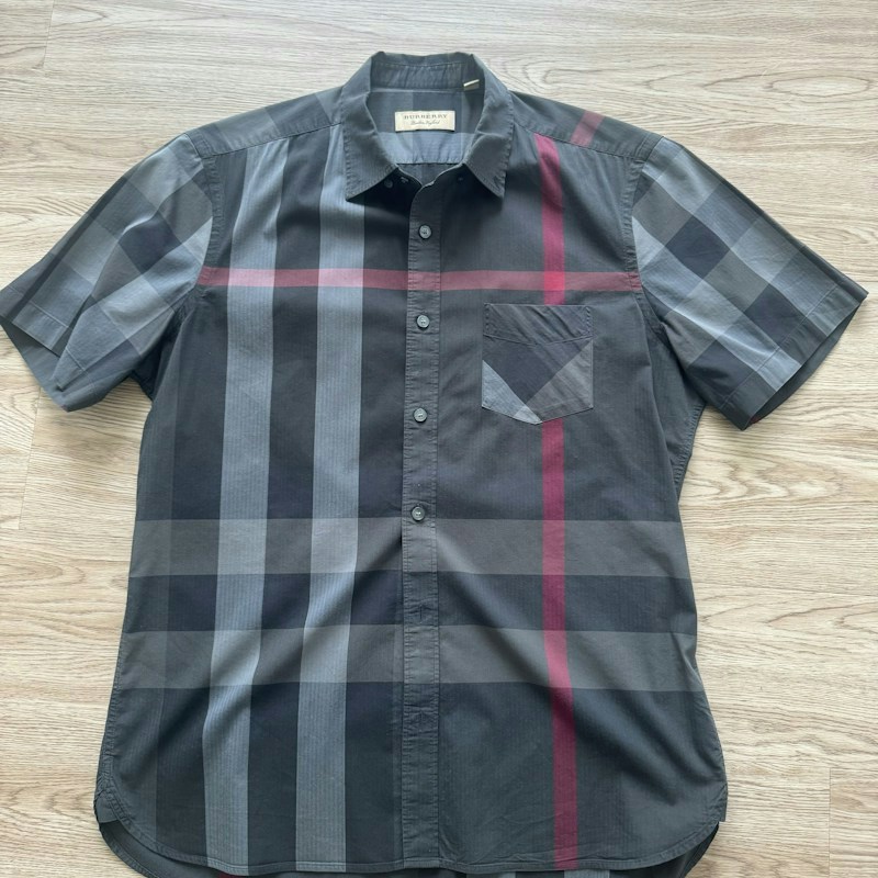 Burberry Check Short Sleeve Shirt Dark Charcoal