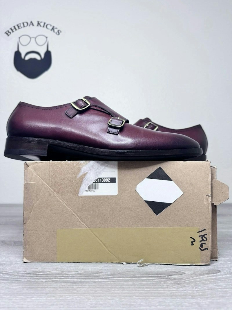 Zara Men's Brown Pointed Toe Double Monk Strap Oxford Dress Shoes